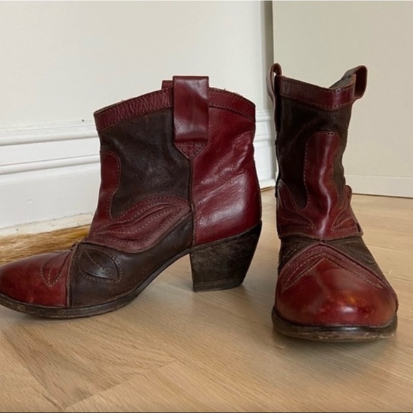 MOMA Italian Leather Burgundy + Brown Ankle Boots | 8.5 - Picture 1 of 4